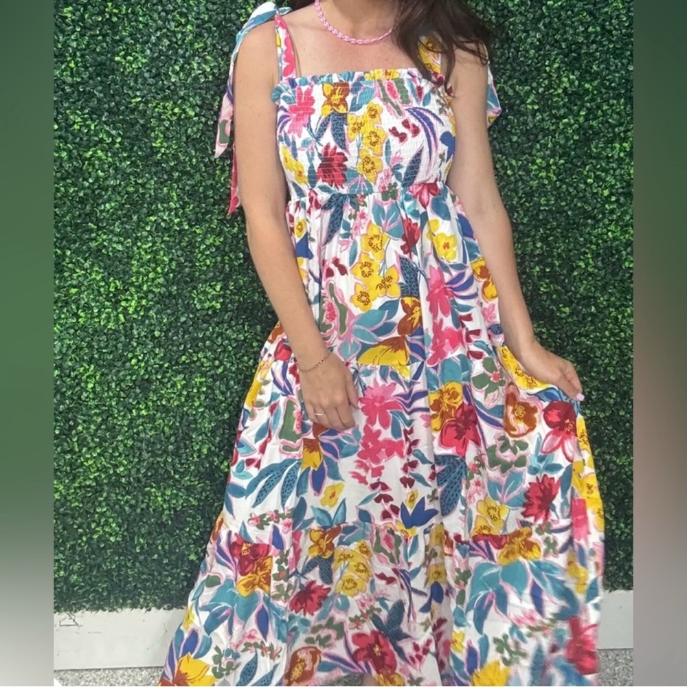Umgee Women’s Colorful floral maxi Dress with shoulder ties size:L